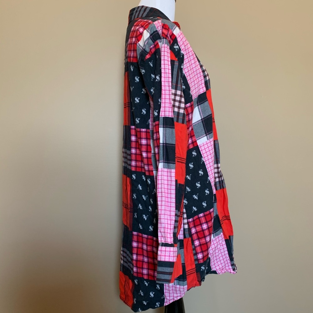 Vs Plaid Patchwork Flannel Button Down Sleep Shirt - image 6